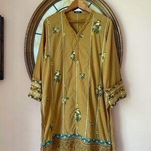 100% Cotton Floral Embroidery Lace 14” Side Slits Boho Tunic Dress Lg/XL